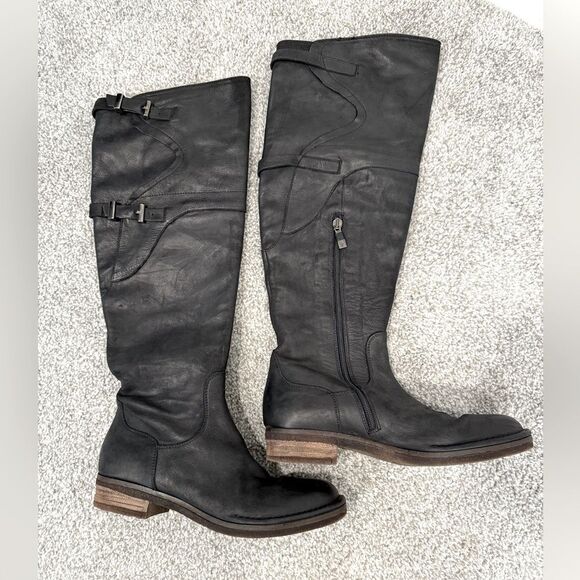 Alberto Fermani Black Leather Over the Knee Riding Boots 37.5 EUC - Picture 1 of 8